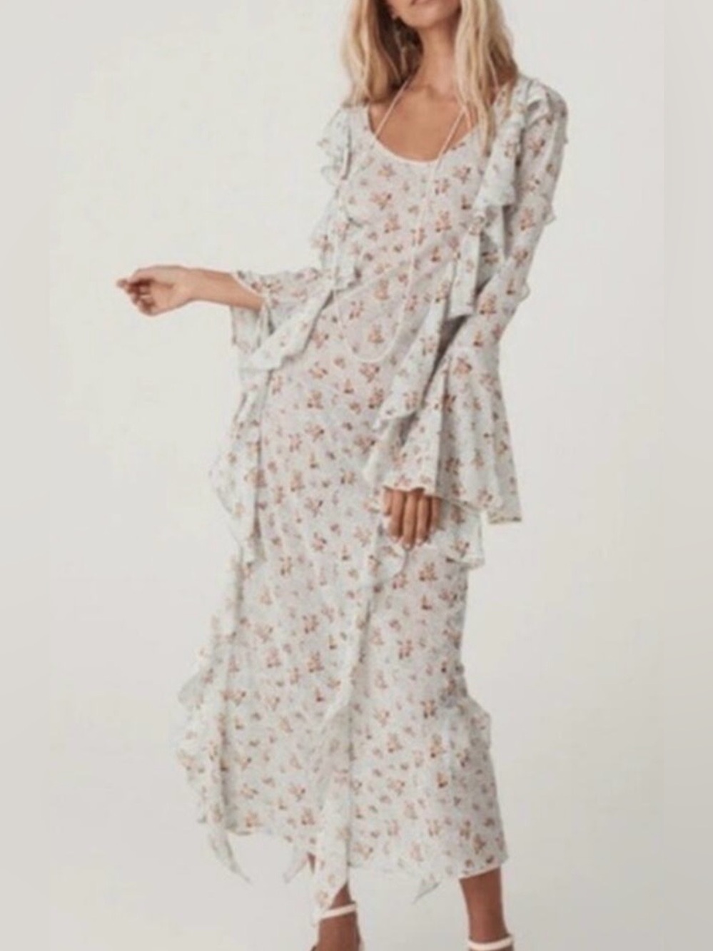 Spell Fleur Frill Bias Blue Teapot Maxi Dress - Picture 4 of 8